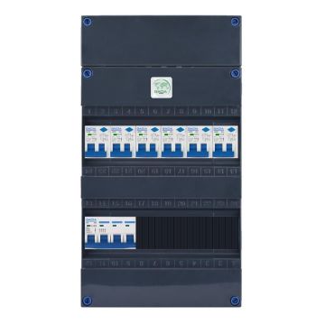 GACIA GAC240060 3 fase groepenkast, 40A hoofdschakelaar, 6 aardlekautomaten B16-30mA - vooraanzicht