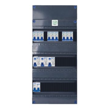 GACIA G323090 groepenkast - 1-fase, 40A hoofdschakelaar, 3 aardlekschakelaars, 9 groepen met verhoogde buisinvoer - vooraanzicht