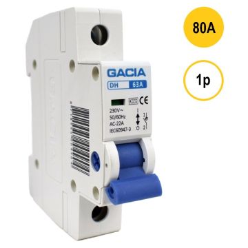 GACIA DH-180, lastschakelaar 1-polig 80A geschikt voor DIN-rail montage - hoofdschakelaar met 1 module breedte, type AC-22A, geleverd door Schotman Elektro