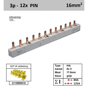 Schotman Elektro - SEP 16P03012G00 aansluitrail 16mm2 80A 125A