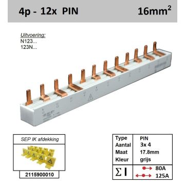 Schotman Elektro - SEP 16P04012G00 aansluitrail 16mm2 80A 125A
