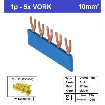 Schotman Elektro - SEP aansluitrail VORK-M6 5x1 aansluitingen 17.8mm