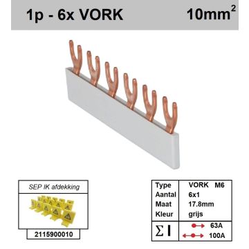 Schotman Elektro - SEP aansluitrail VORK-M6 6x1 aansluitingen 17.8mm