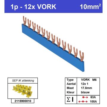 Schotman Elektro - SEP aansluitrail VORK-M6 12x1 aansluitingen 17.8mm