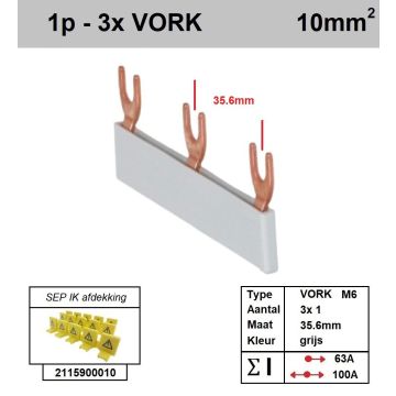 Schotman Elektro - SEP aansluitrail VORK-M6 3x1 aansluitingen 35.6mm
