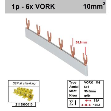 Schotman Elektro - SEP aansluitrail VORK-M6 6x1 aansluitingen 35.6mm