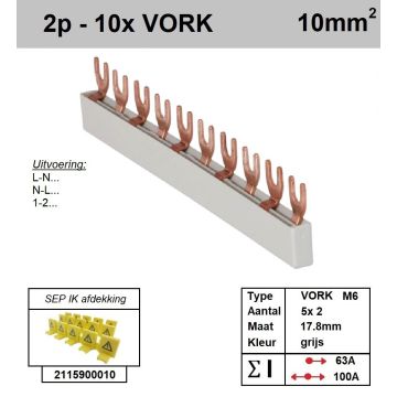 Schotman Elektro - SEP aansluitrail 2 fase VORK 5x2 aansluitingen 17.8mm