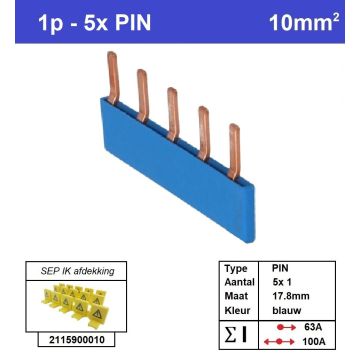 Schotman Elektro - SEP aansluitrail PIN 5x1 aansluitingen 17.8mm