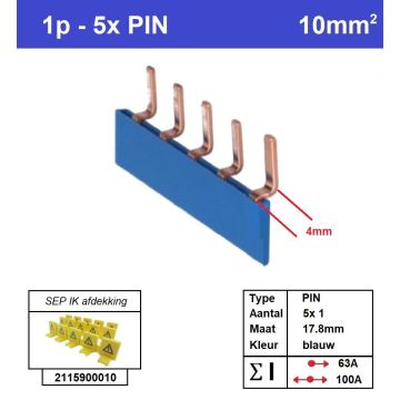 Schotman Elektro - SEP aansluitrail PIN gebogen 5x1 aansluitingen 17.8mm