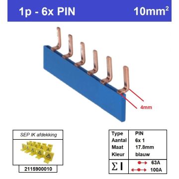 Schotman Elektro - SEP aansluitrail PIN gebogen 6x1 aansluitingen 17.8mm
