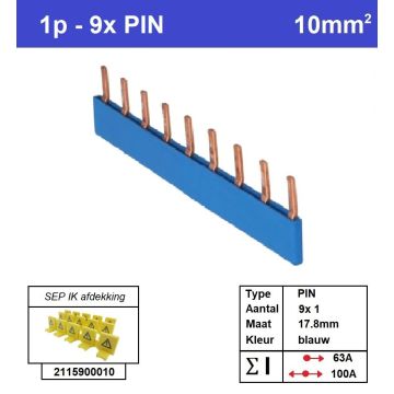 Schotman Elektro - SEP aansluitrail PIN 9x1 aansluitingen 17.8mm