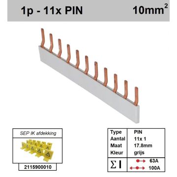 Schotman Elektro - SEP aansluitrail PIN 11x1 aansluitingen 17.8mm