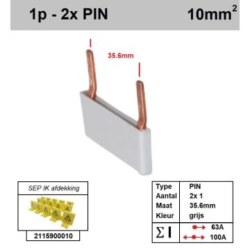 Schotman Elektro - SEP aansluitrail PIN 2x1 aansluitingen 35.6mm