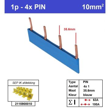 Schotman Elektro - SEP aansluitrail PIN 4x1 aansluitingen 35.6mm