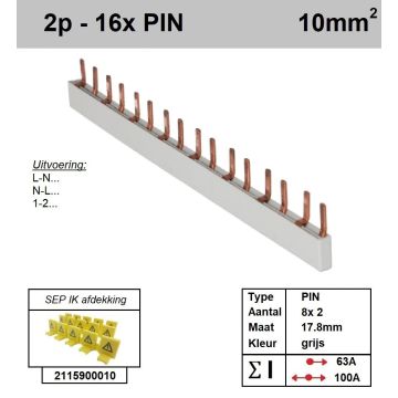 Schotman Elektro - SEP aansluitrail 2 fase PIN 8x2 aansluitingen 17.8mm
