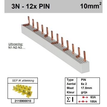 Schotman Elektro - SEP aansluitrail 3+N fase PIN 6x2 aansluitingen 17.8mm
