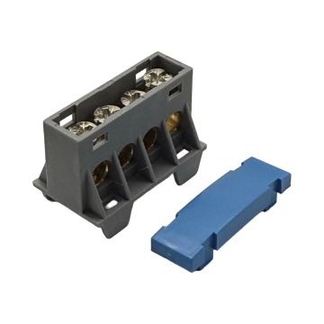 SEP AST16-42 verdeelblok 4x16mm² blauw (RAL 5015) met afdekking – faseverdeelblok voor TS15-rail