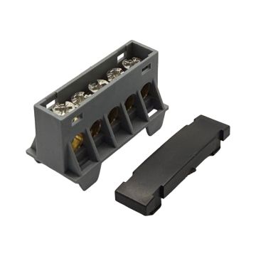 SEP AST16-55 verdeelblok 5x16mm² zwart (RAL 9005) met afdekking – faseverdeelblok voor TS15-rail