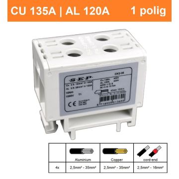 Schotman Elektro - SEP CK2-35 verdeelklem 2,5-35mm2 4 aansluitingen grijs